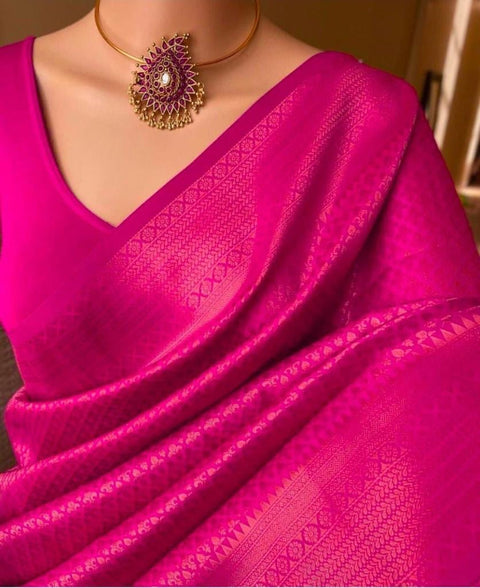 VastraLakshmi Smashing Dark Pink Soft Silk Saree With Demure Blouse Piece