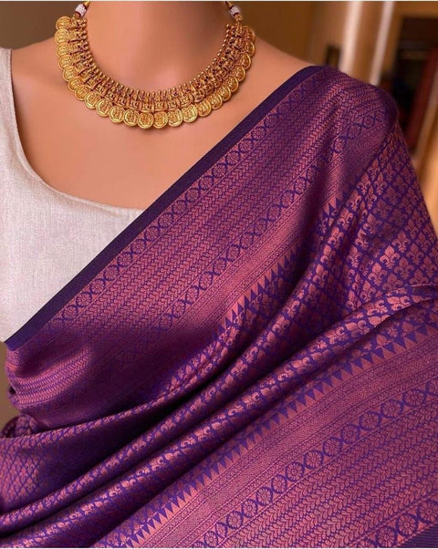 VastraLakshmi Stunner Purple Soft Silk Saree With Demure Blouse Piece