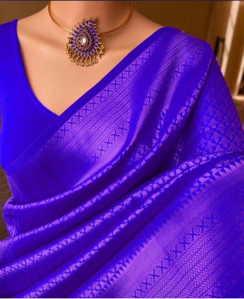 VastraLakshmi Ravishing Royal Blue Soft Silk Saree With Demure Blouse Piece