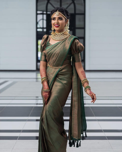 VastraLakshmi Deserving Green Soft Silk Saree with Energetic Blouse Piece