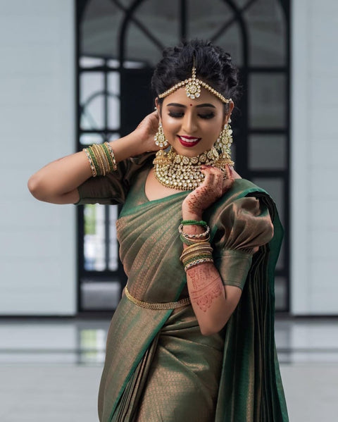 VastraLakshmi Deserving Green Soft Silk Saree with Energetic Blouse Piece