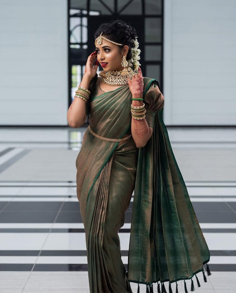 VastraLakshmi Deserving Green Soft Silk Saree with Energetic Blouse Piece