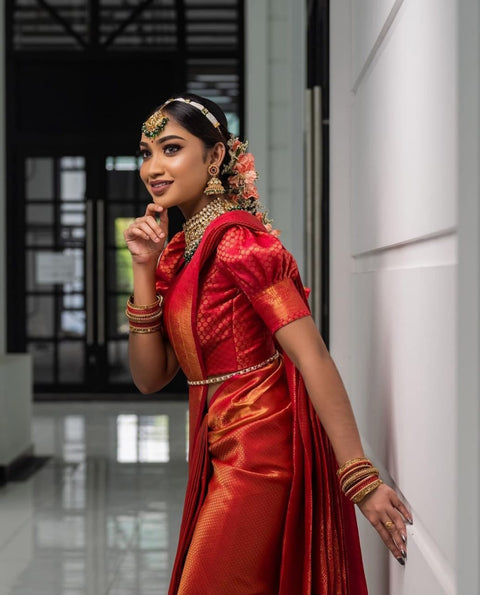 VastraLakshmi Deserving Red Soft Silk Saree with Energetic Blouse Piece