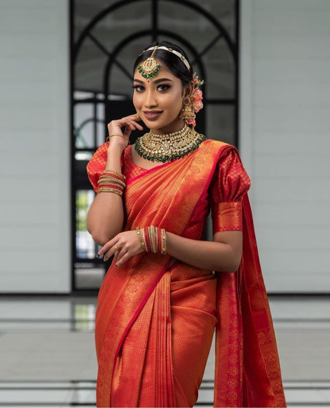 VastraLakshmi Deserving Red Soft Silk Saree with Energetic Blouse Piece