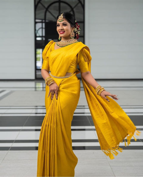 VastraLakshmi Deserving Yellow Soft Silk Saree with Energetic Blouse Piece