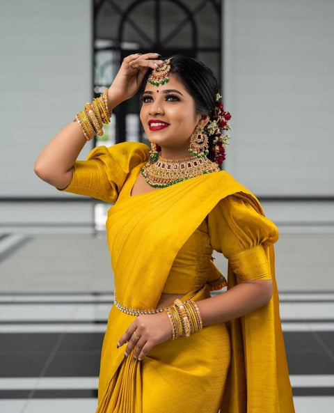 VastraLakshmi Deserving Yellow Soft Silk Saree with Energetic Blouse Piece