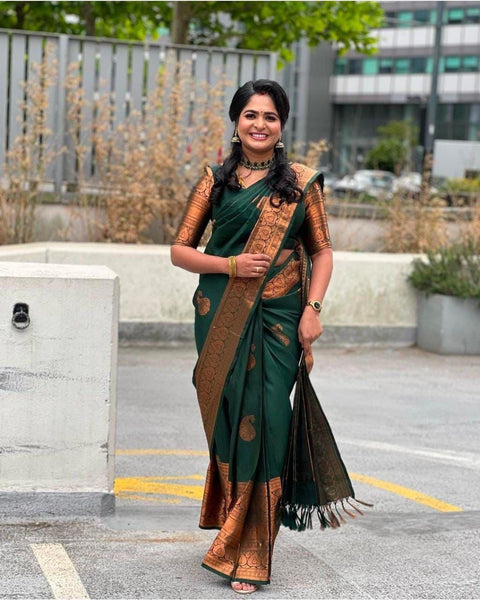 VastraLakshmi Lovely Green Soft Silk Saree With Gorgeous Blouse Piece