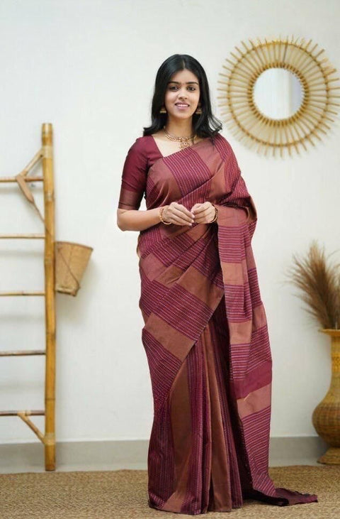 VastraLakshmi Felicitous Maroon Soft Silk Saree With Luxuriant Blouse Piece