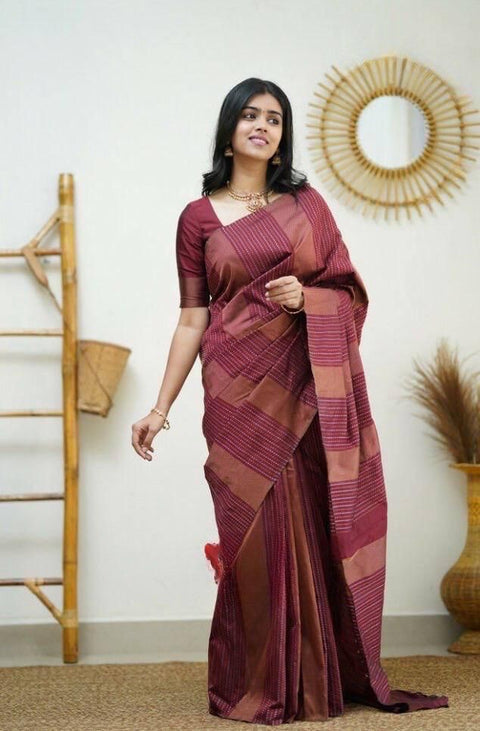 VastraLakshmi Felicitous Maroon Soft Silk Saree With Luxuriant Blouse Piece