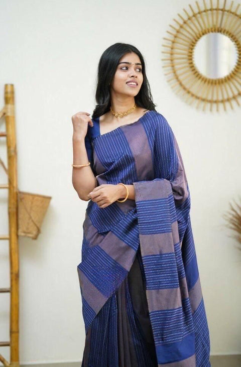 VastraLakshmi Seraglio Navy Blue Soft Silk Saree With Staggering Blouse Piece