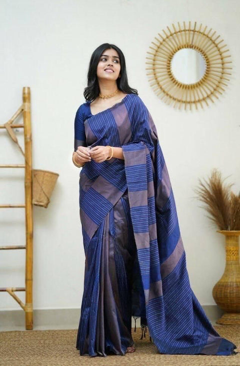 VastraLakshmi Seraglio Navy Blue Soft Silk Saree With Staggering Blouse Piece