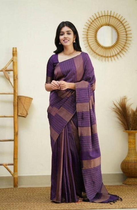 VastraLakshmi Surreptitious Purple Soft Silk Saree With Moiety Blouse Piece