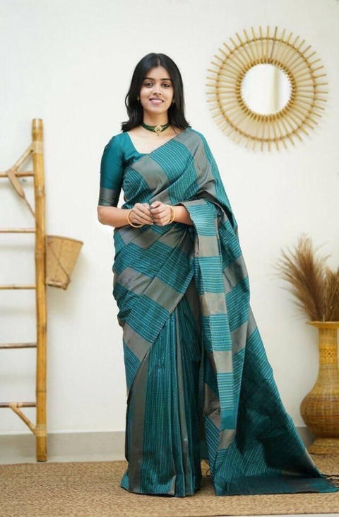 VastraLakshmi Efflorescence Rama Soft Silk Saree With Chatoyant Blouse Piece