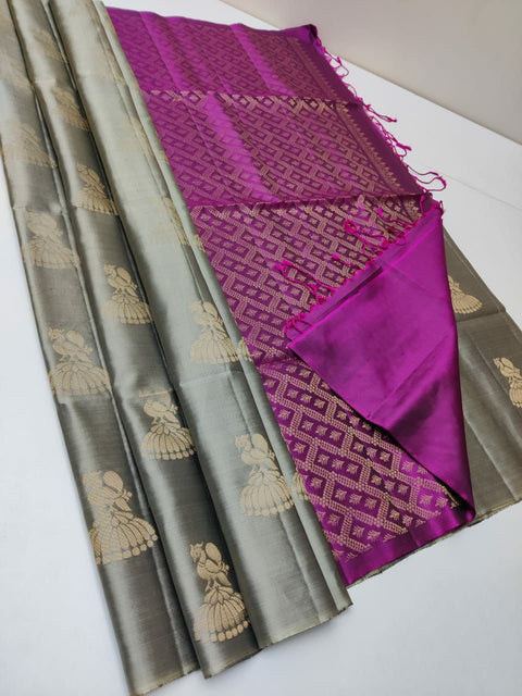 VastraLakshmi Innovative Grey Soft Silk Saree With Amazing Blouse Piece