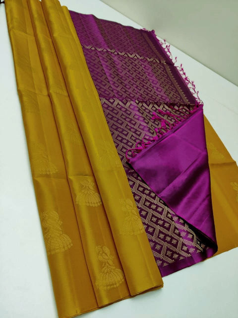 VastraLakshmi Gleaming Mustard Soft Silk Saree With Energetic Blouse Piece