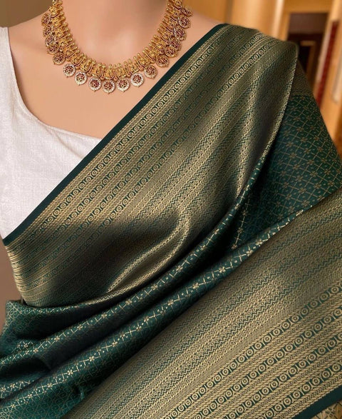 VastraLakshmi Gorgeous Dark Green Soft Silk Saree With Alluring Blouse Piece