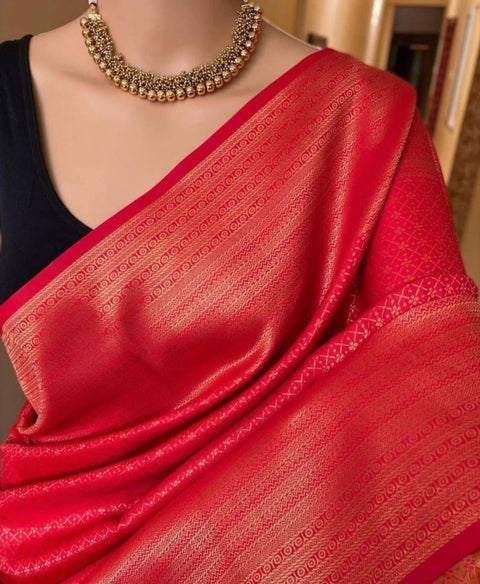 VastraLakshmi Mesmerising Red Soft Silk Saree With Wonderful Blouse Piece