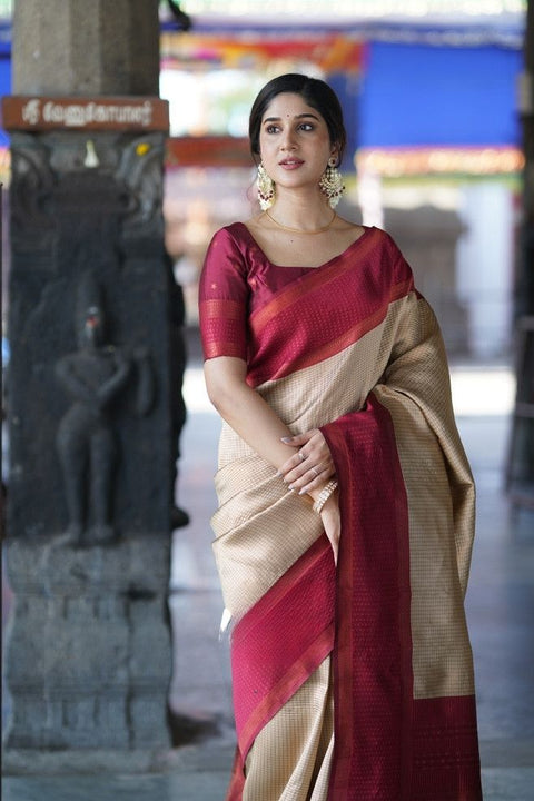 VastraLakshmi Ethnic Beige Soft Silk Saree With Breathtaking Blouse Piece