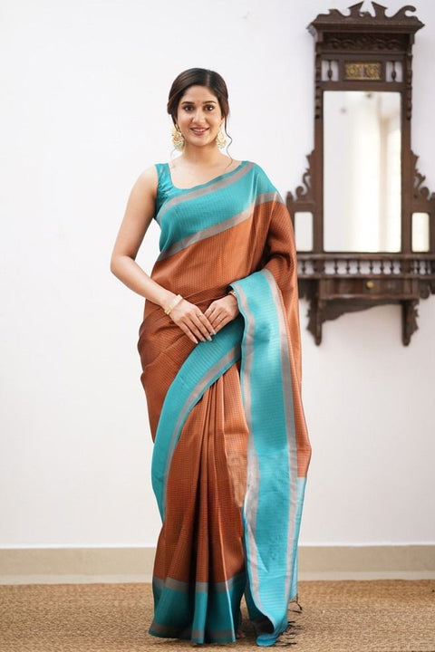 VastraLakshmi Ravishing Brown Soft Silk Saree With Opulent Blouse Piece