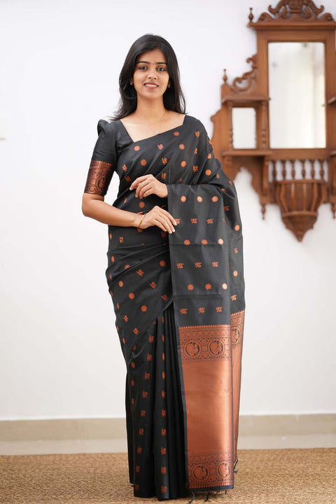 VastraLakshmi Jazzy Black Soft Silk Saree With Designer Blouse Piece