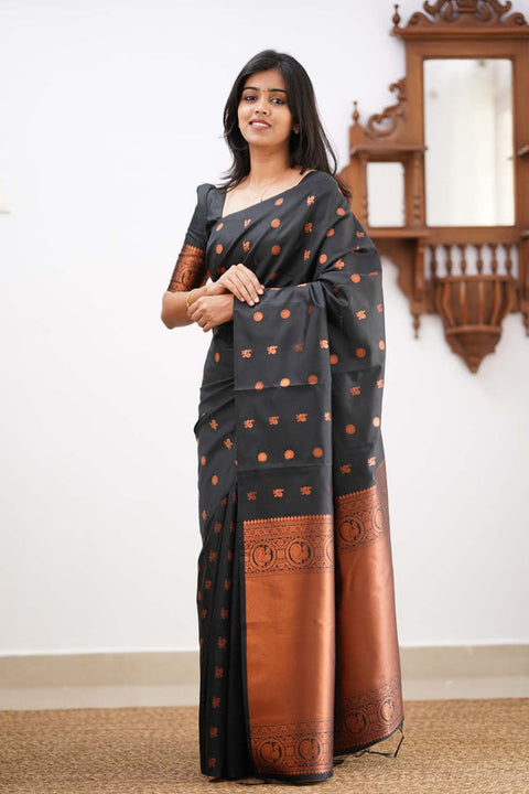 VastraLakshmi Jazzy Black Soft Silk Saree With Designer Blouse Piece