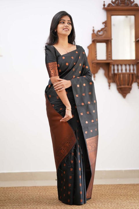 VastraLakshmi Jazzy Black Soft Silk Saree With Designer Blouse Piece