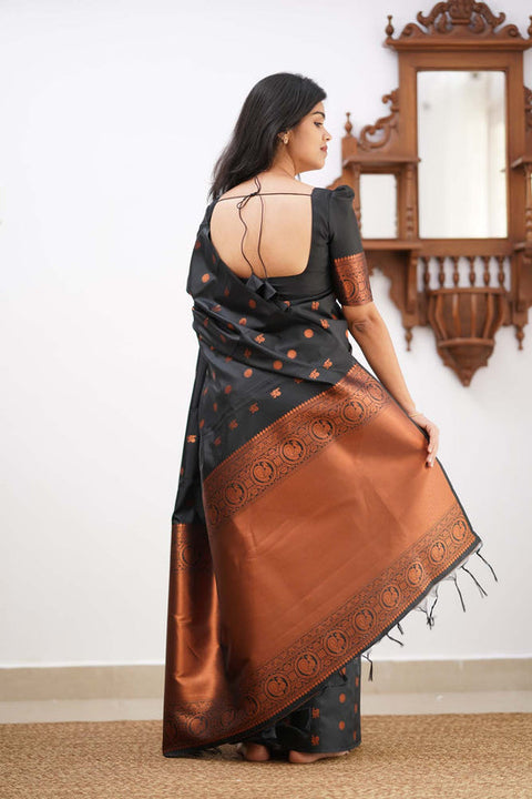 VastraLakshmi Jazzy Black Soft Silk Saree With Designer Blouse Piece