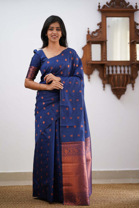 VastraLakshmi Gratifying Blue Soft Silk Saree With Skinny Blouse Piece