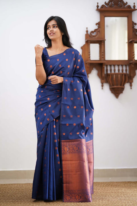 VastraLakshmi Gratifying Blue Soft Silk Saree With Skinny Blouse Piece