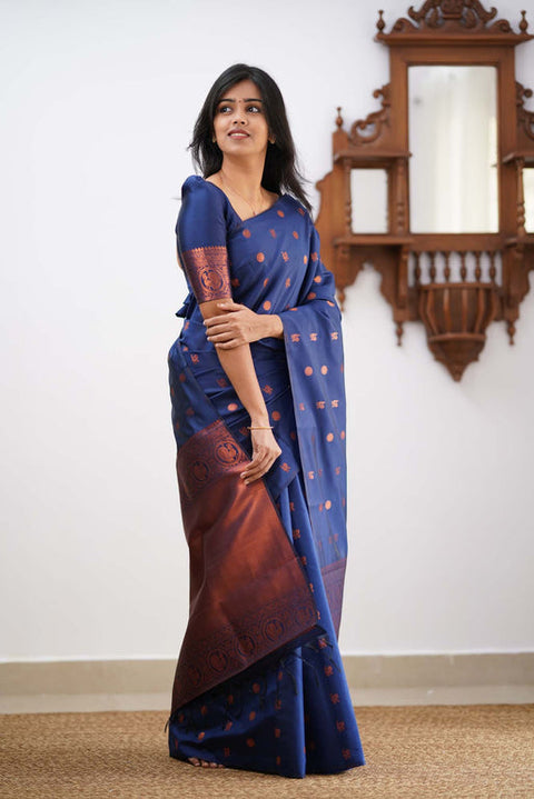 VastraLakshmi Gratifying Blue Soft Silk Saree With Skinny Blouse Piece