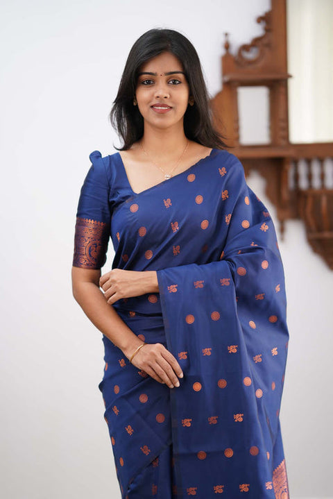 VastraLakshmi Gratifying Blue Soft Silk Saree With Skinny Blouse Piece