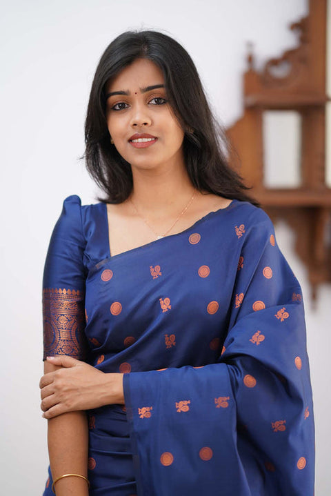 VastraLakshmi Gratifying Blue Soft Silk Saree With Skinny Blouse Piece