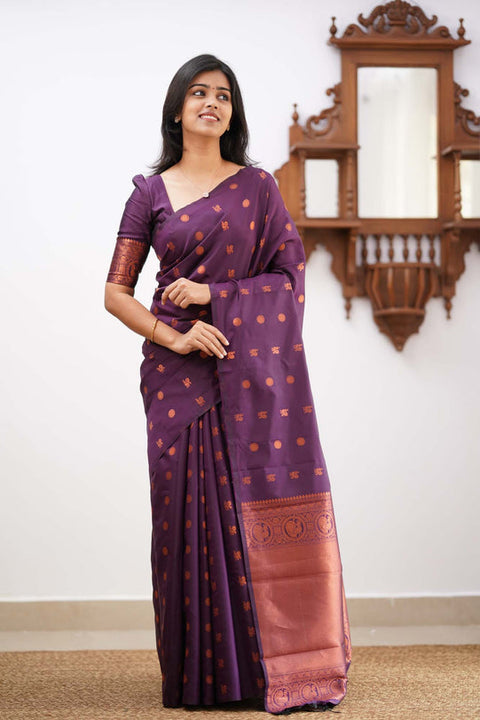 VastraLakshmi Charming Purple Soft Silk Saree With Stylish Blouse Piece