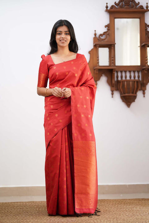 VastraLakshmi Eye-catching Red Soft Silk Saree With Glowing Blouse Piece