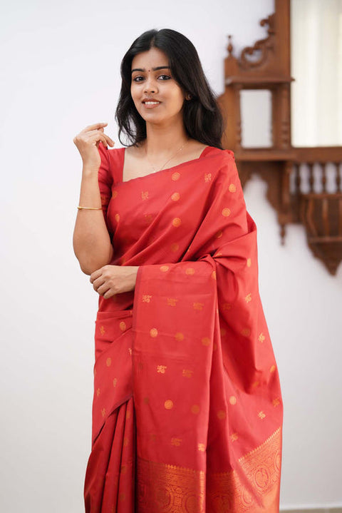 VastraLakshmi Eye-catching Red Soft Silk Saree With Glowing Blouse Piece