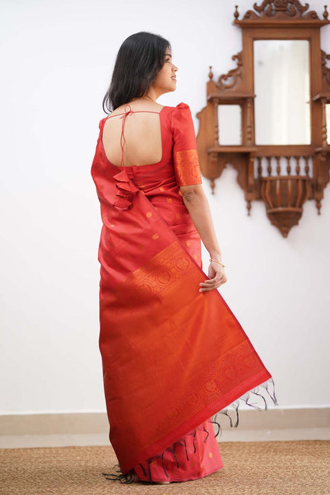 VastraLakshmi Eye-catching Red Soft Silk Saree With Glowing Blouse Piece