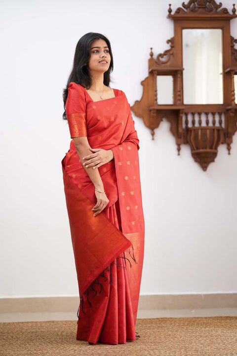 VastraLakshmi Eye-catching Red Soft Silk Saree With Glowing Blouse Piece