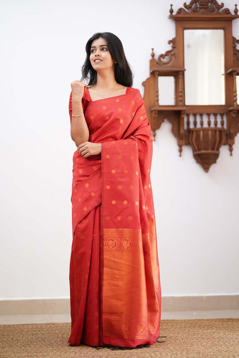 VastraLakshmi Eye-catching Red Soft Silk Saree With Glowing Blouse Piece