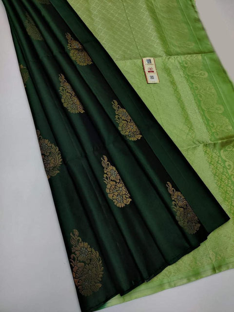 VastraLakshmi Demesne Dark Green Soft Silk Saree With Effervescent Blouse Piece