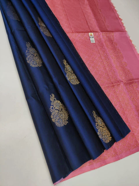 VastraLakshmi Propinquity Navy Blue Soft Silk Saree With Redolent Blouse Piece