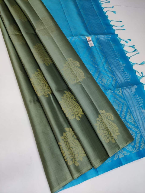 VastraLakshmi Flattering Pista Soft Silk Saree With Stylish Blouse Piece