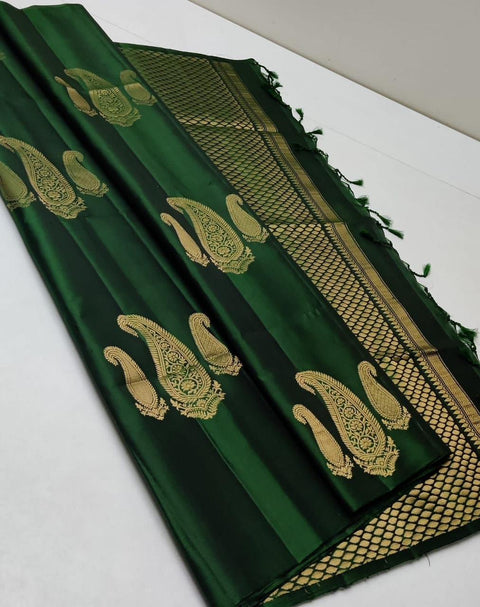 VastraLakshmi Entrancing Dark Green Soft Silk Saree With Divine Blouse Piece