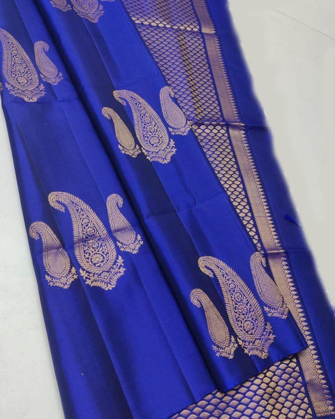 VastraLakshmi Imbrication Royal Blue  Soft Silk Saree With Quintessential Blouse Piece