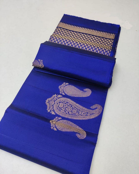 VastraLakshmi Imbrication Royal Blue  Soft Silk Saree With Quintessential Blouse Piece