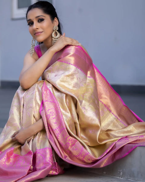 VastraLakshmi Snappy Beige Soft Silk Saree With Staggering Blouse Piece