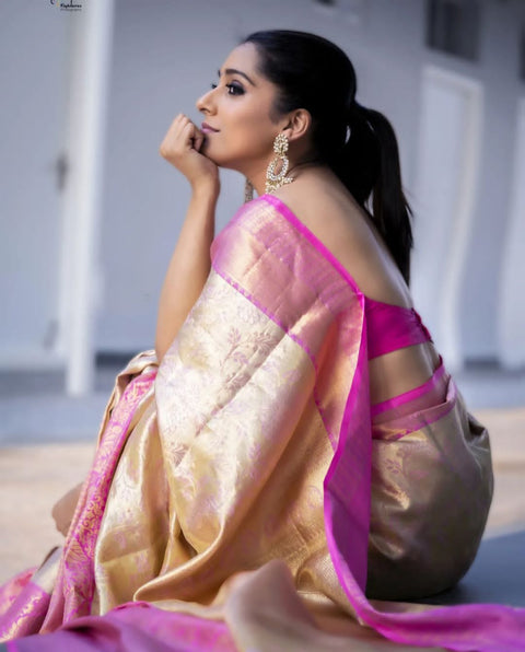 VastraLakshmi Snappy Beige Soft Silk Saree With Staggering Blouse Piece