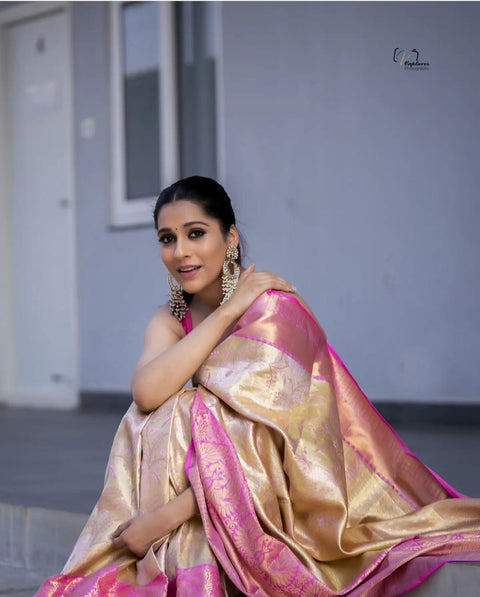 VastraLakshmi Snappy Beige Soft Silk Saree With Staggering Blouse Piece