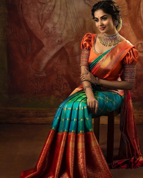 VastraLakshmi Staggering Rama Soft Silk Saree With Incomparable Blouse Piece