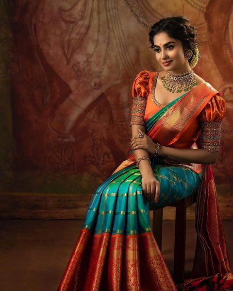 VastraLakshmi Staggering Rama Soft Silk Saree With Incomparable Blouse Piece