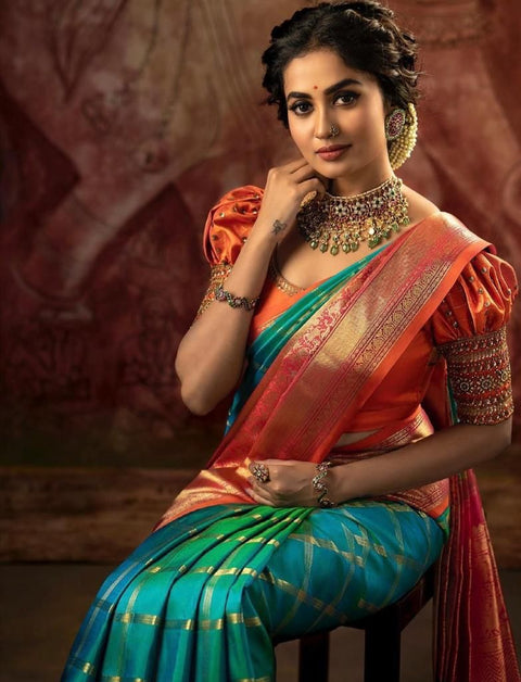 VastraLakshmi Staggering Rama Soft Silk Saree With Incomparable Blouse Piece